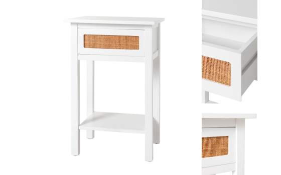 Mesita Blanca 1 Cajon Rejilla Junco Serie Rainten