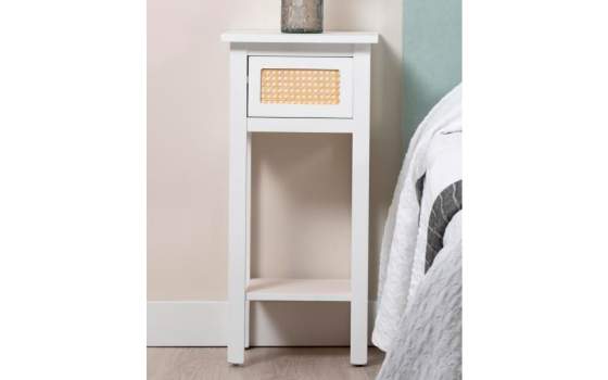 Mesita Blanca 1 Cajon Rejilla Ratan Serie Rainten