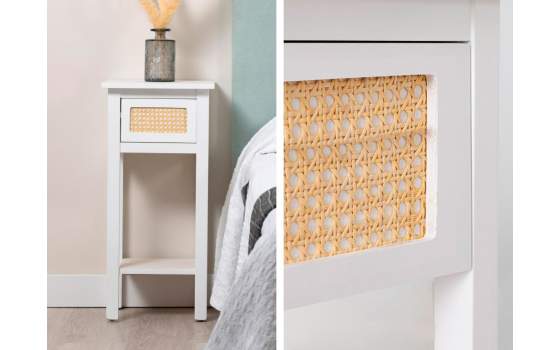 Mesita Blanca 1 Cajon Rejilla Ratan Serie Rainten