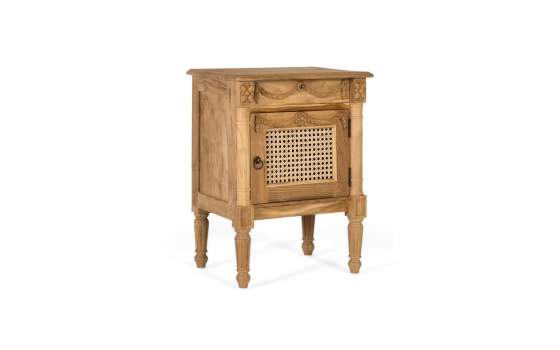 Mesita Clasica Madera Teca Tallada 1 Cajon y Puerta Amoest