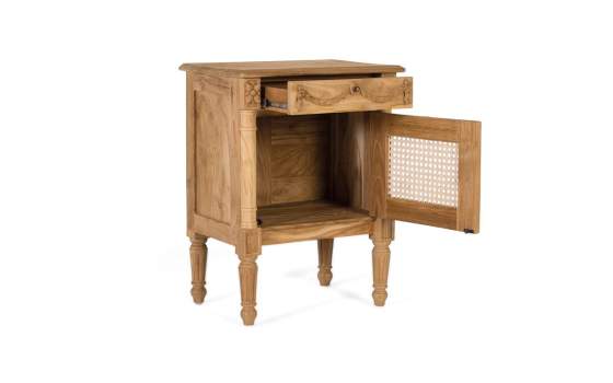 Mesita Clasica Madera Teca Tallada 1 Cajon y Puerta Amoest