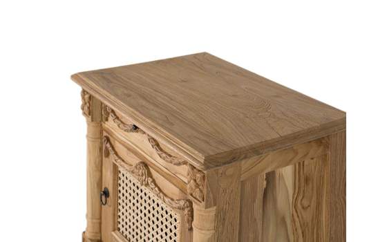 Mesita Clasica Madera Teca Tallada 1 Cajon y Puerta Amoest