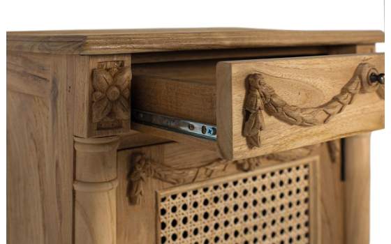 Mesita Clasica Madera Teca Tallada 1 Cajon y Puerta Amoest