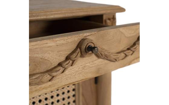 Mesita Clasica Madera Teca Tallada 1 Cajon y Puerta Amoest