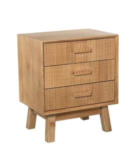 Mesita de Dormitorio 3 Cajones Madera Natural Tallada Ardoll
