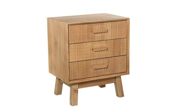 Mesita de Dormitorio 3 Cajones Madera Natural Tallada Ardoll