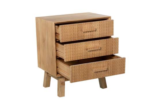 Mesita de Dormitorio 3 Cajones Madera Natural Tallada Ardoll