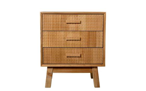 Mesita de Dormitorio 3 Cajones Madera Natural Tallada Ardoll