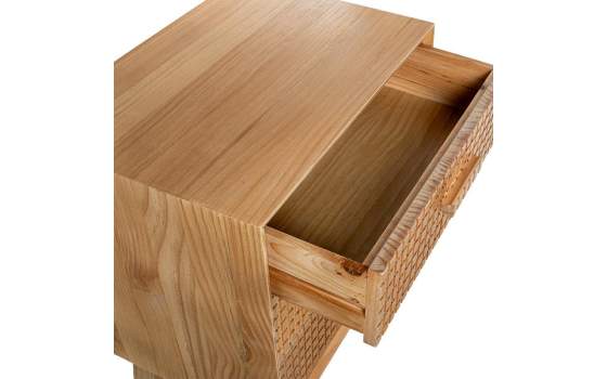 Mesita de Dormitorio 3 Cajones Madera Natural Tallada Ardoll
