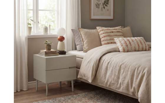 Mesita de Noche 2 Cajones Color Arena Serie Ivants