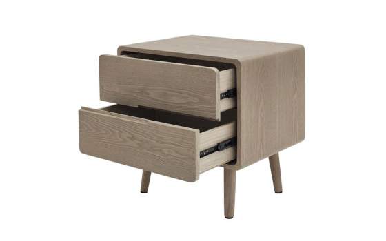 Mesita de Noche 2 Cajones Fresno Lavado Serie Ivants