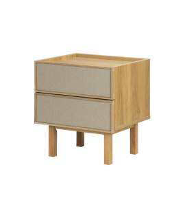 Mesita de Noche 2 Cajones Frontal Tela Roble Serie Sinclair