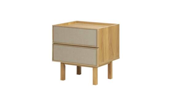 Mesita de Noche 2 Cajones Frontal Tela Roble Serie Sinclair