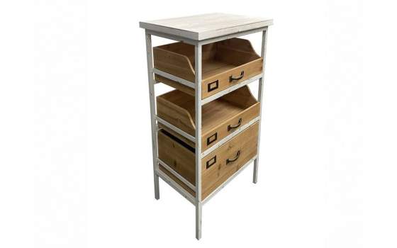 Mesita de Noche 3 Cajones Madera Metal Blanco Amacao