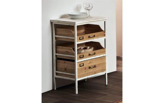 Mesita de Noche 3 Cajones Madera Metal Blanco Amacao