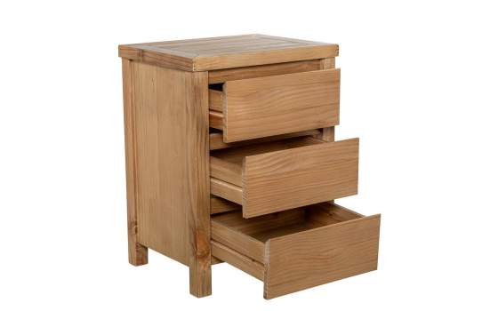 Mesita de Noche 3 Cajones Madera Pino Color Miel Serie Arckel