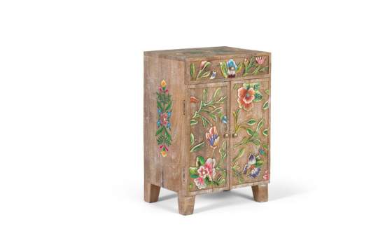 Mesita de Noche Alta Decorada Diseño Florales Serie Tayina