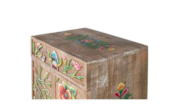 Mesita de Noche Alta Decorada Diseño Florales Serie Tayina