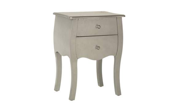 Mesita de Noche Clasica 2 Cajones en Plata Serie Acotts