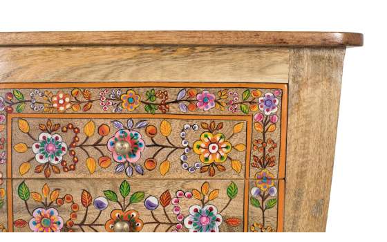 Mesita de Noche Decorada con Flores 3 Cajones Arialest