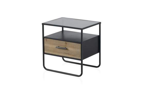 Mesita de Noche Industrial 1 Cajon Madera Metal Baillet