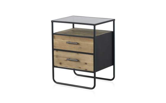Mesita de Noche Industrial 2 Cajones Madera Metal Baillet