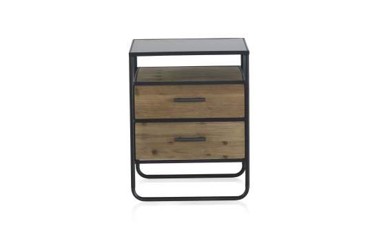 Mesita de Noche Industrial 2 Cajones Madera Metal Baillet