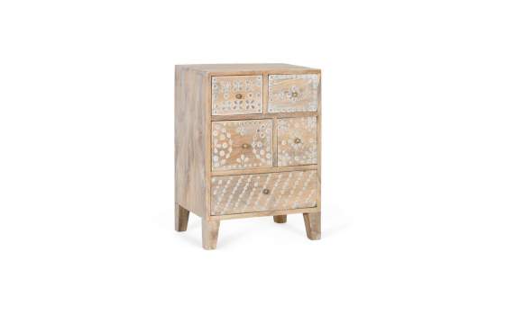Mesita  de Noche Madera Mango 5 Cajones Serie Avriut