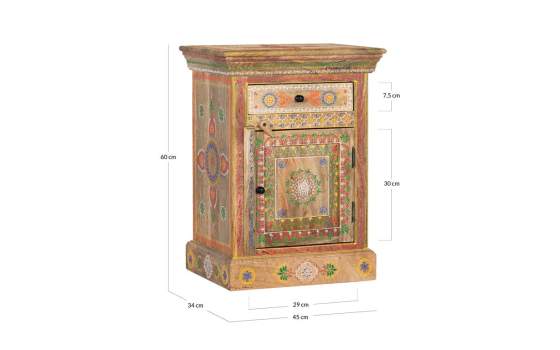 Mesita Dormitorio 1 Cajon 1 Puerta Oriental Decorada Anthin