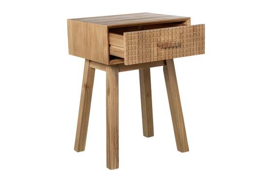 Mesita Dormitorio 1 Cajon Madera Natural Tallada Ardoll