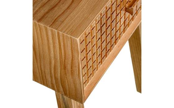 Mesita Dormitorio 1 Cajon Madera Natural Tallada Ardoll
