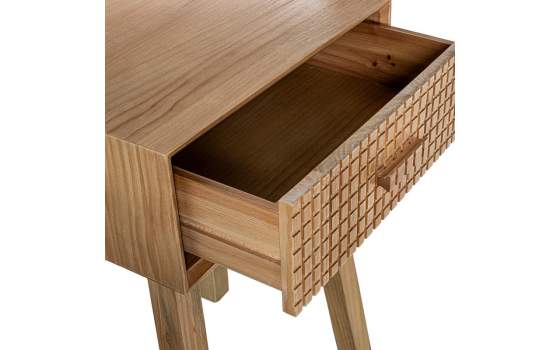 Mesita Dormitorio 1 Cajon Madera Natural Tallada Ardoll