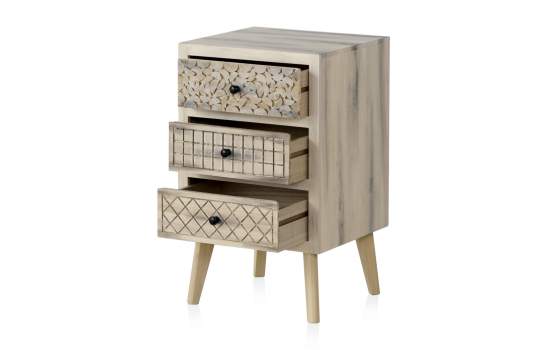 Mesita Dormitorio 3 Cajones Decorados Estilo Actual Alamos