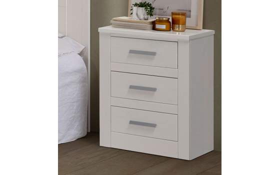 Mesita Dormitorio Actual 3 Cajones Blanca Serie Dantany