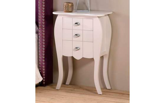 Mesita Dormitorio Blanca 3 Cajones Estilo Contemporaneo Turin