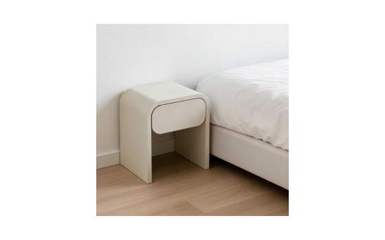 Mesita Dormitorio Moderna 1 Cajon Color Crema Brillo Amalfi