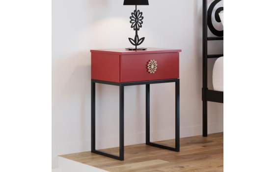 Mesita Dormitorio Moderno 1 Cajon Madera Tirador Flor Maya