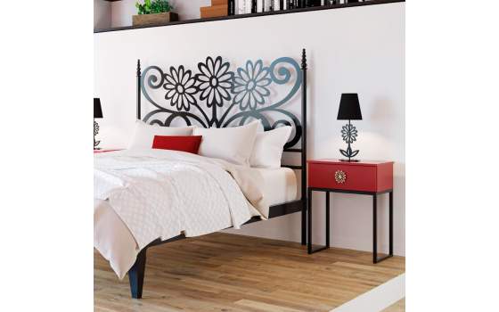 Mesita Dormitorio Moderno 1 Cajon Madera Tirador Flor Maya