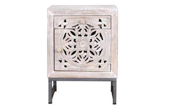 Mesita Dormitorio Tallada Etnica Mandala Serie Mykonos