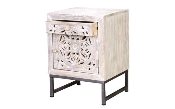 Mesita Dormitorio Tallada Etnica Mandala Serie Mykonos