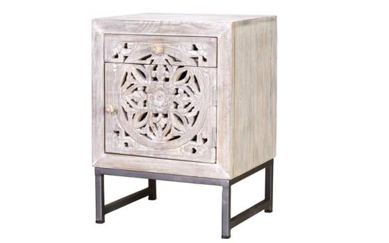 Mesita Dormitorio Tallada Etnica Mandala Serie Mykonos