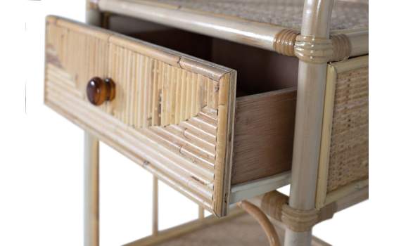 Mesita en Caña de Ratan Natural Moderna 1 Cajon Talian