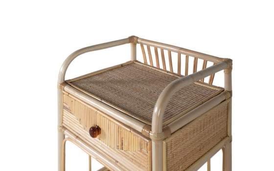 Mesita en Caña de Ratan Natural Moderna 1 Cajon Talian