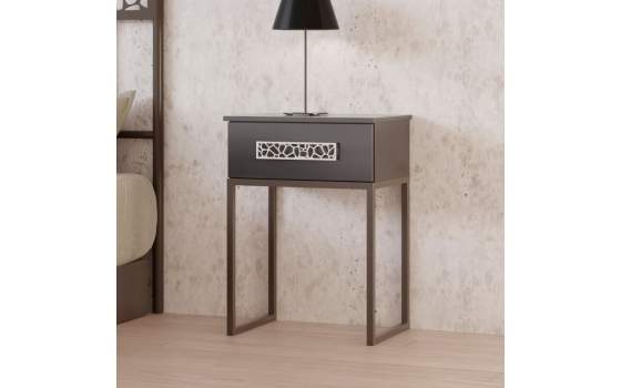 Mesita Forja Moderna con 1 Cajon Madera Serie Noa