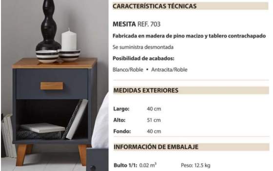 Mesita Noche 1 Cajón Estante Jade Serie Arredas