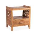 Mesita Noche 1 Cajón Tallada Madera Reciclada Oriental Recicle