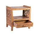 Mesita Noche 1 Cajón Tallada Madera Reciclada Oriental Recicle