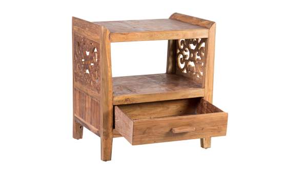 Mesita Noche 1 Cajón Tallada Madera Reciclada Oriental Recicle