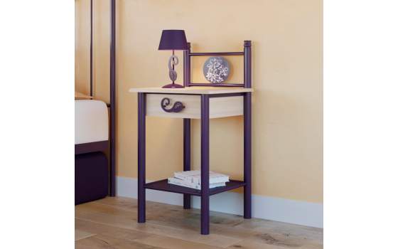 Mesita Noche 1 Cajon Forja Madera Diseño Actual Sandy