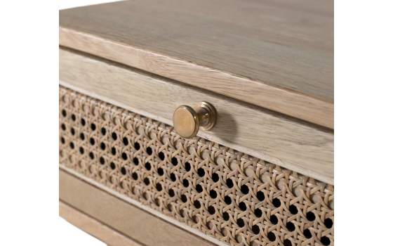 Mesita Noche 1 Cajon Madera Ratan Serie Arcolat